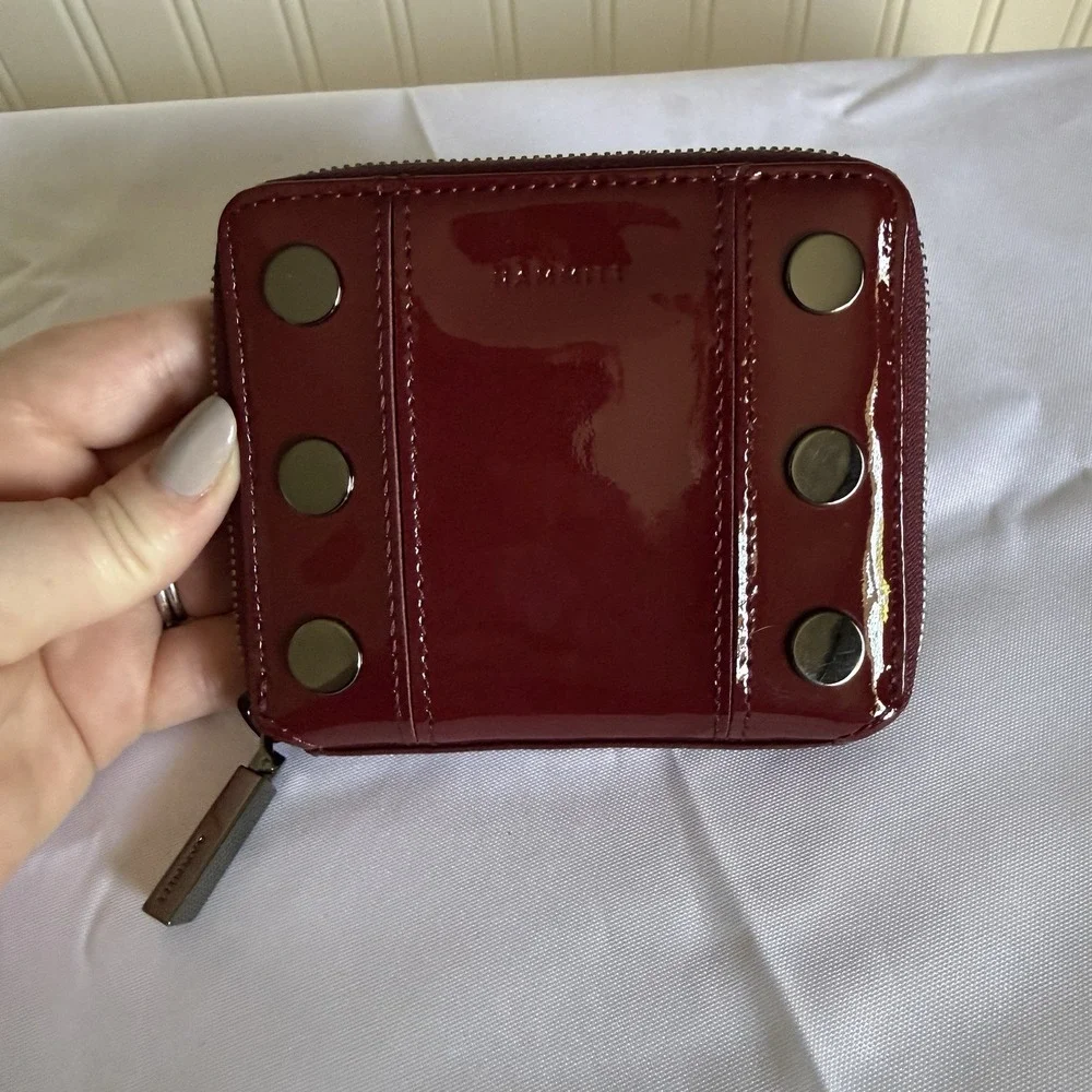 Hammitt Red Pirouette Patent Leather 5 North Zip Around Wallet Card Change Pouch